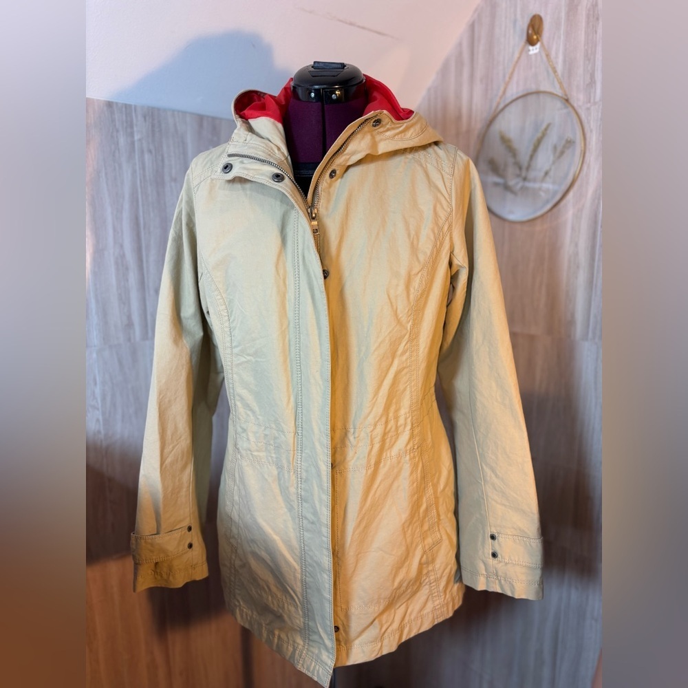 Eddie Bauer Cream Tan Hooded Coat with Orange Lining